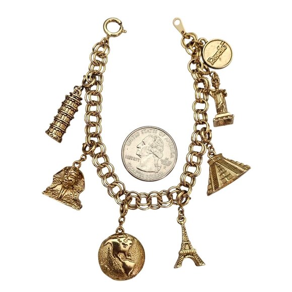 Ravello Gold Tone Monuments Of The World Charm Bracelet, Signed C682 - Picture 6 of 7